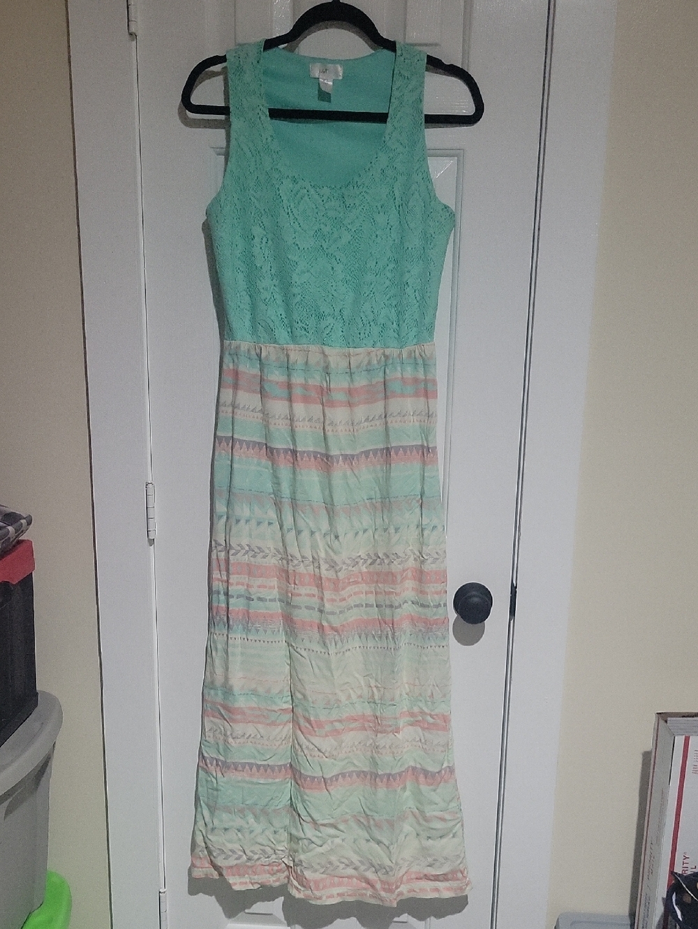 just be Mint Lace Bodice Maxi Dress with Pastel Stripes